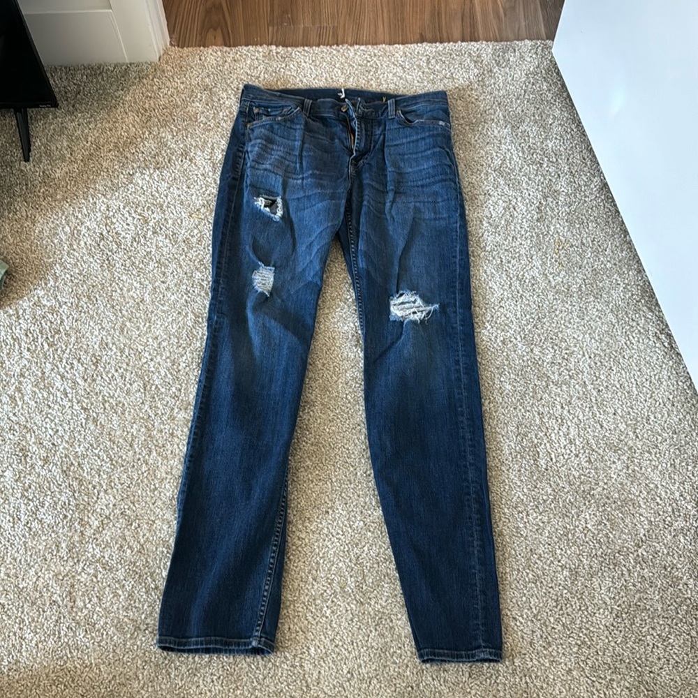 7 for all man kind torn jeans size 34/34 skinny